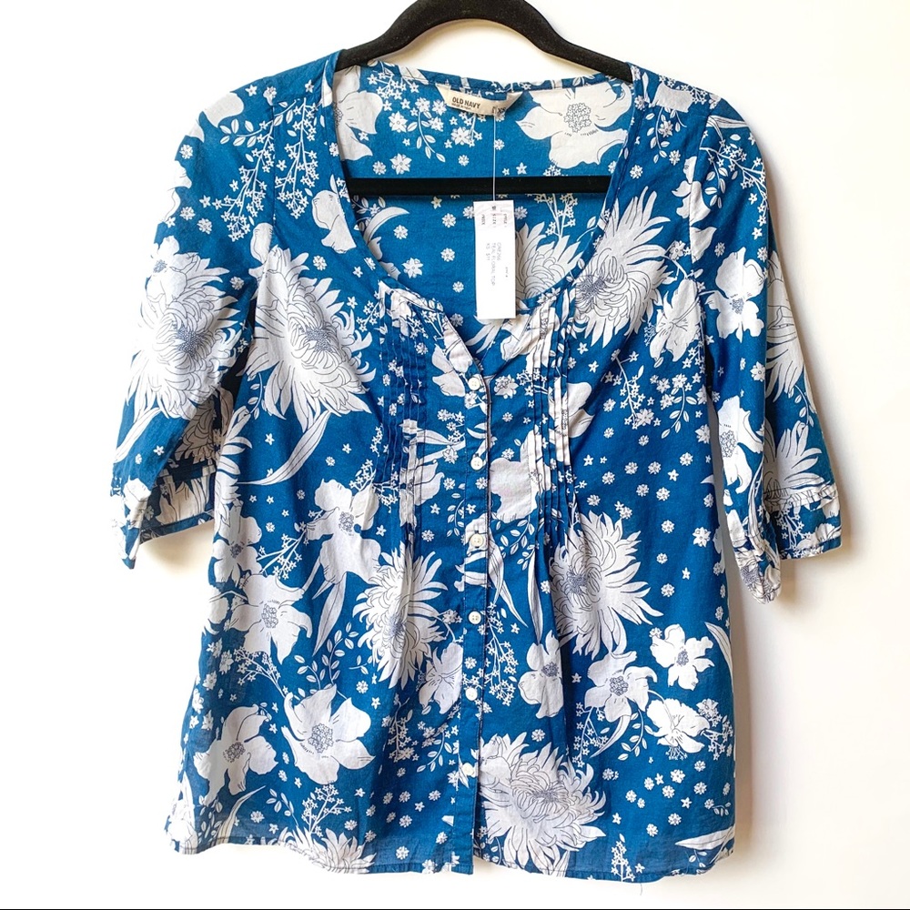 Summery Teal Floral Old Navy Blouse